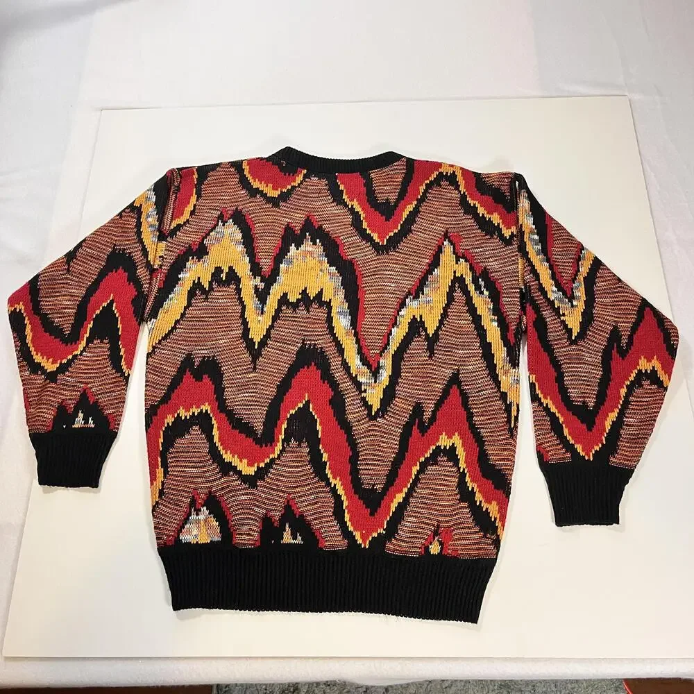Vintage Gitano Sweater Mens Filigree Coogi Style 3D Knit Pullover USA 80s Cosby